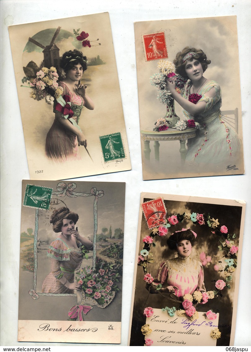 Lot 4 Carte Fantaisie Femme - Pin-Ups