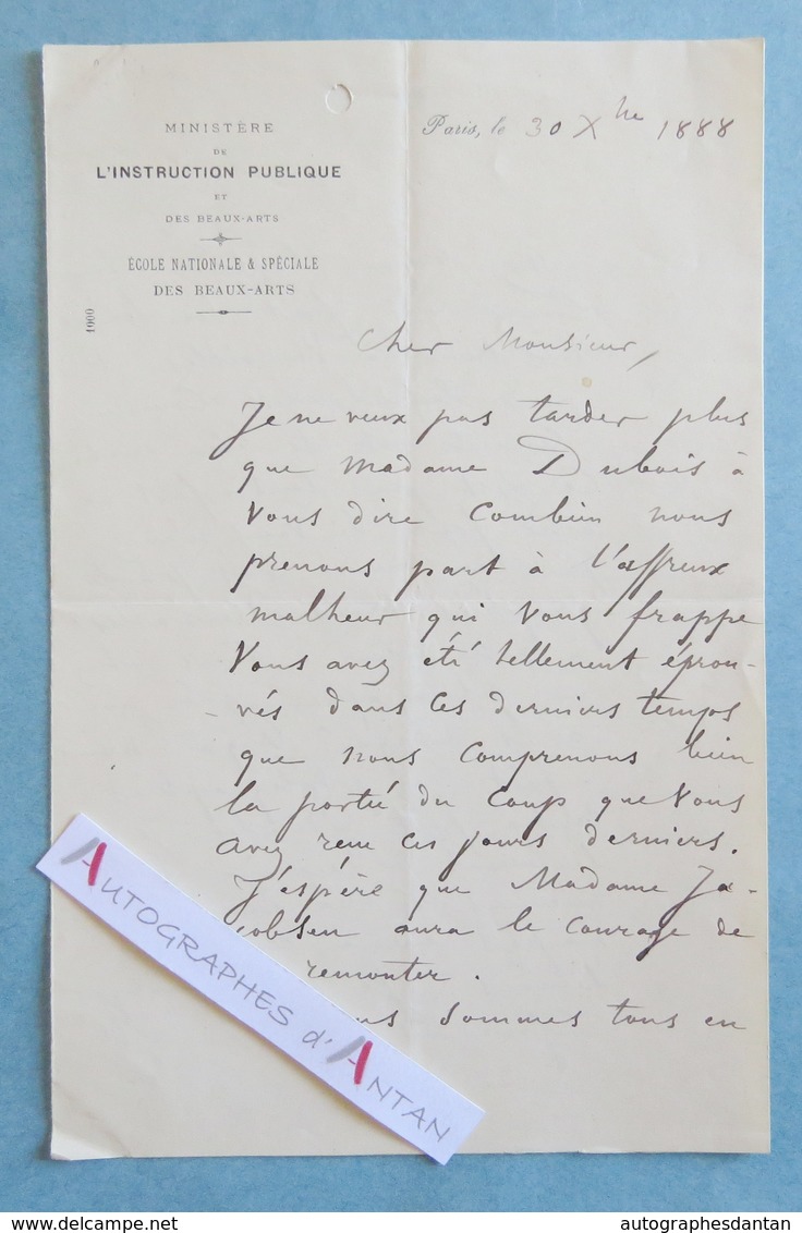 L.A.S 1888 Paul DUBOIS Sculpteur Peintre Statue JEANNE D'ARC Jacobsen Georges Petit Nogent-sur-Seine Lettre Autographe - Autres & Non Classés