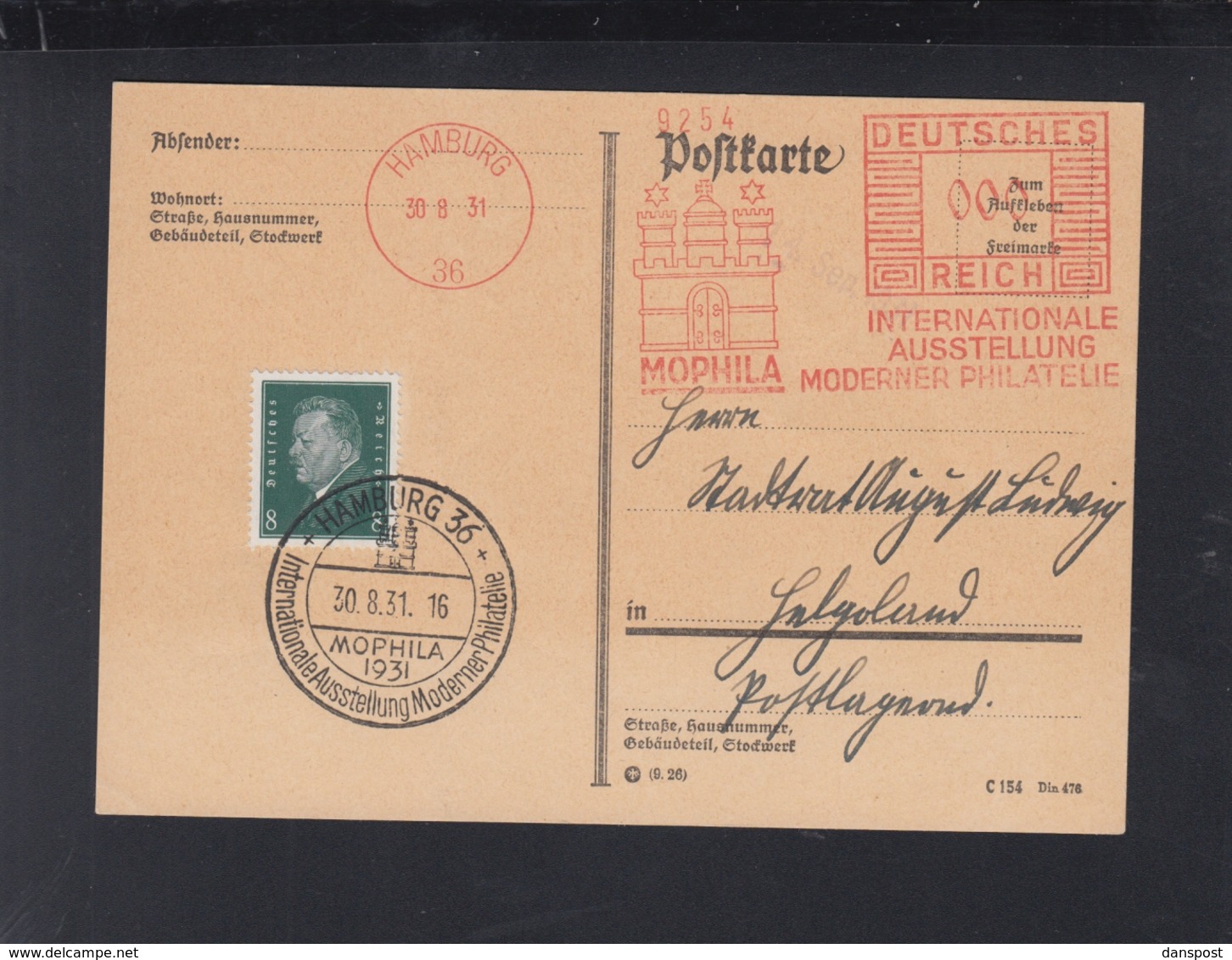 Dt. Reich PK Mophila Hamburg 1931 - Briefe U. Dokumente