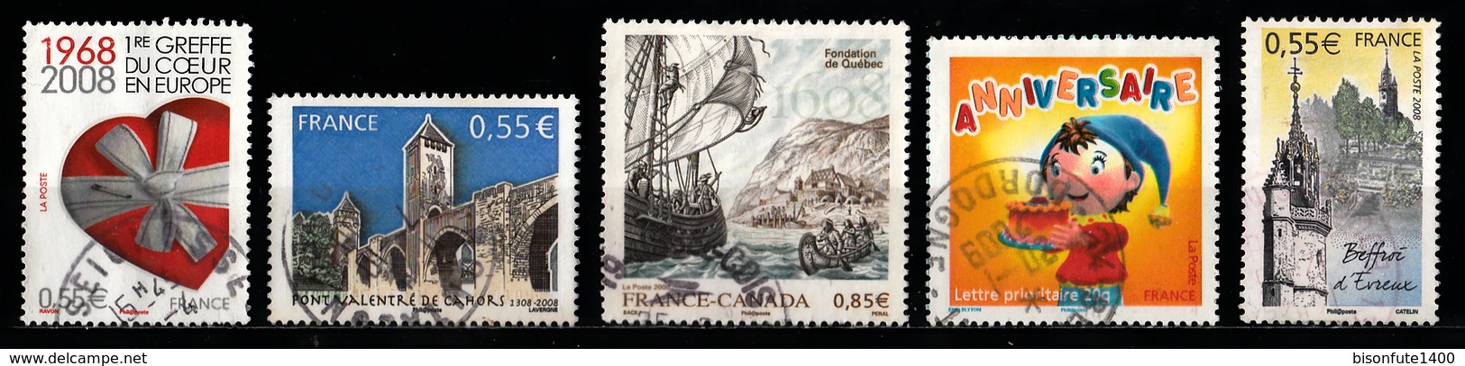 France 2008 : Timbres Yvert & Tellier N° 4172 - 4177 - 4178 - 4179 - 4180 - 4182 - 4183 Et 4196 Avec Oblitérations Ronde - Oblitérés