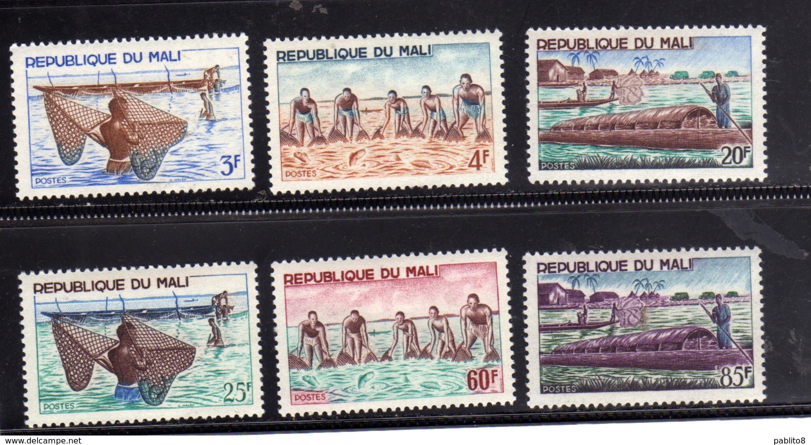 MALI 1966 RIVER FISHING PÊCHE EN RIVIÈRE PESCA DI FIUME COMPLETE SET SERIE COMPLETA MNH - Mali (1959-...)