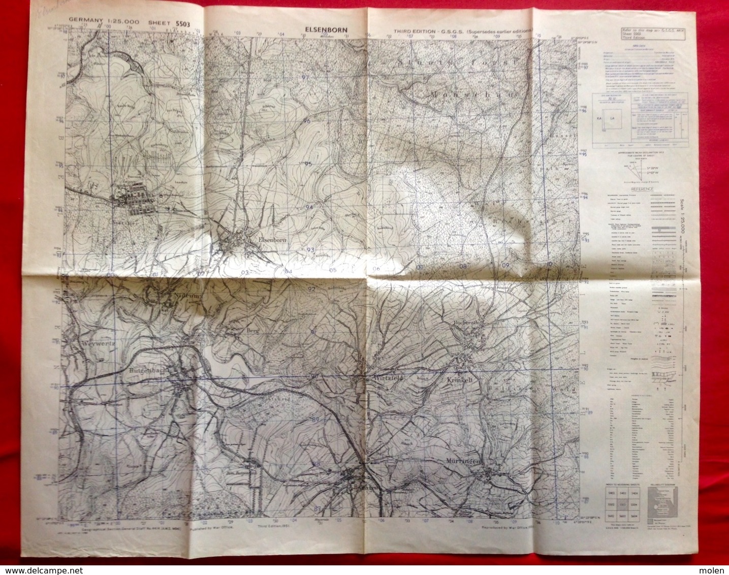 GB WAR OFFICE KARTE 1/25.000 ELSENBORN ©1944 BÜTGENBACH MÜRRINGEN KRINKELT WIRTZFELD BÜLLINGEN NIDRUM WEYWERTZ S472 - Bütgenbach