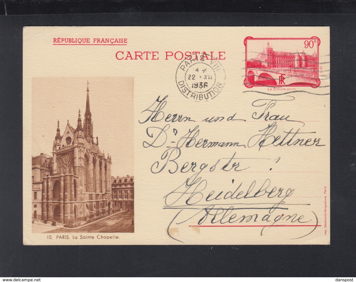 Carte Postale La Sainte Chapelle 1936 Paris - Standaardpostkaarten En TSC (Voor 1995)