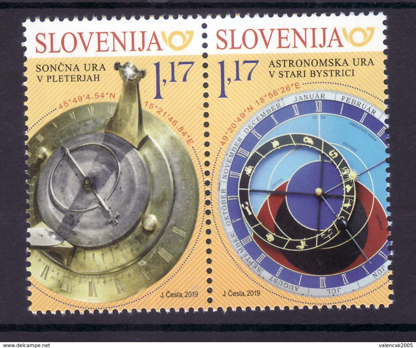 3333 Slowenien Slovenia Joint Slovakia Slovensko 2019 ** MNH Pair Sundial Astronomical Clock - Gemeinschaftsausgaben