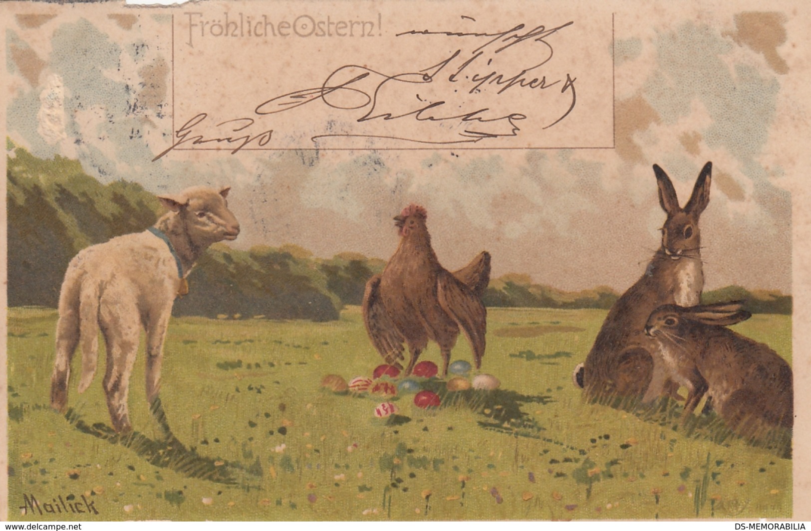 Alfred Mailick - Ostern Easter Lamb Chicken Rabbit Bunny 1902 - Mailick, Alfred