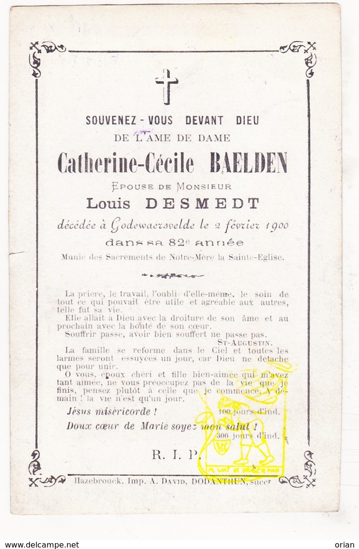 DP Im. Mort. - Catherine C. Baelden ° 1818 † Godewaersvelde FR Nord 1900 X Louis Desmedt - Images Religieuses