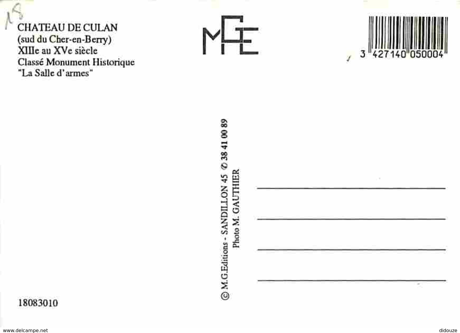 18 - Culan - Intérieur Du Château - La Salle D'armes - Carte Neuve - Voir Scans Recto-Verso - Culan