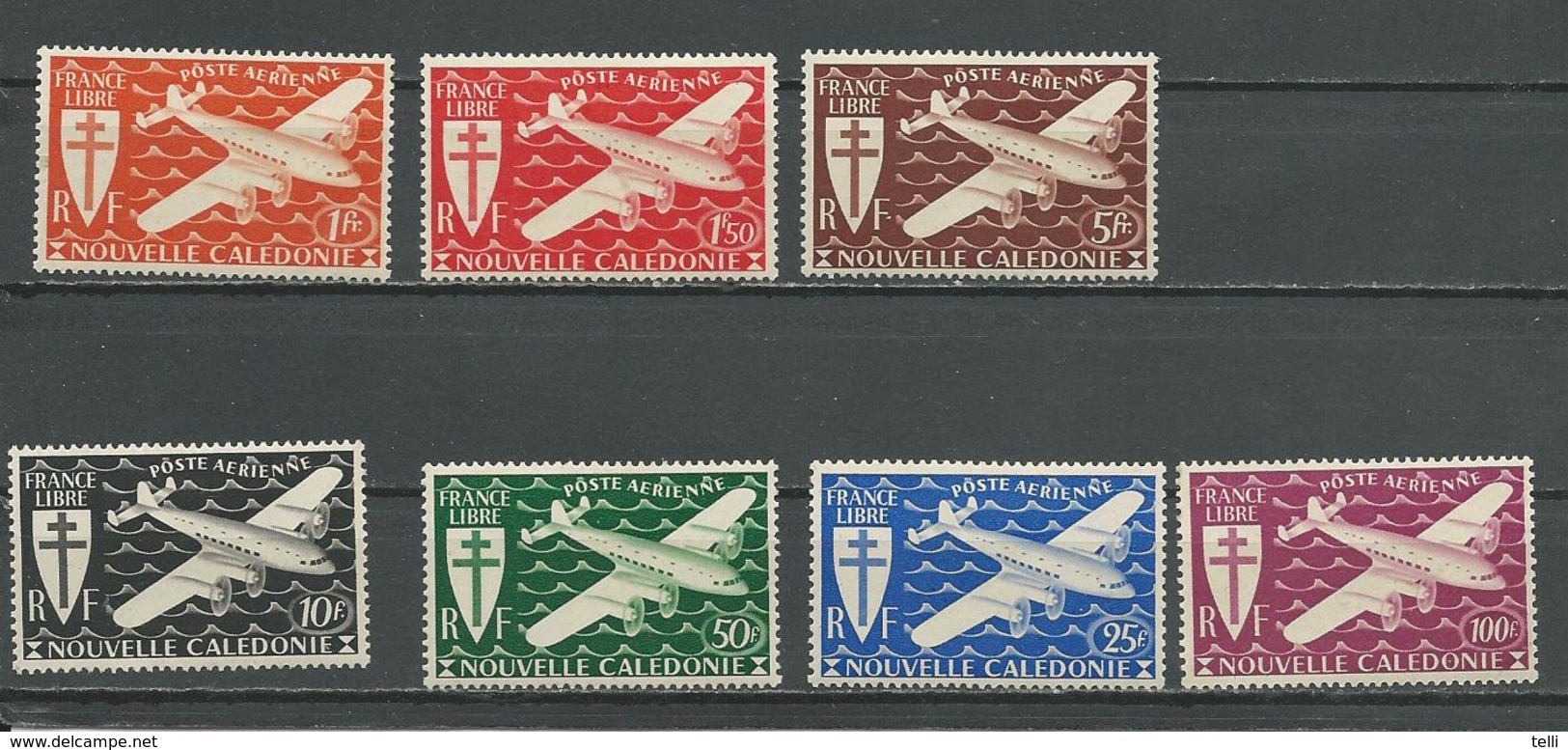 NLLE CALÉDONIE Scott C7-C13 Yvert PA46-PA52 (7) * Cote 6,50 $ 1942 - Neufs