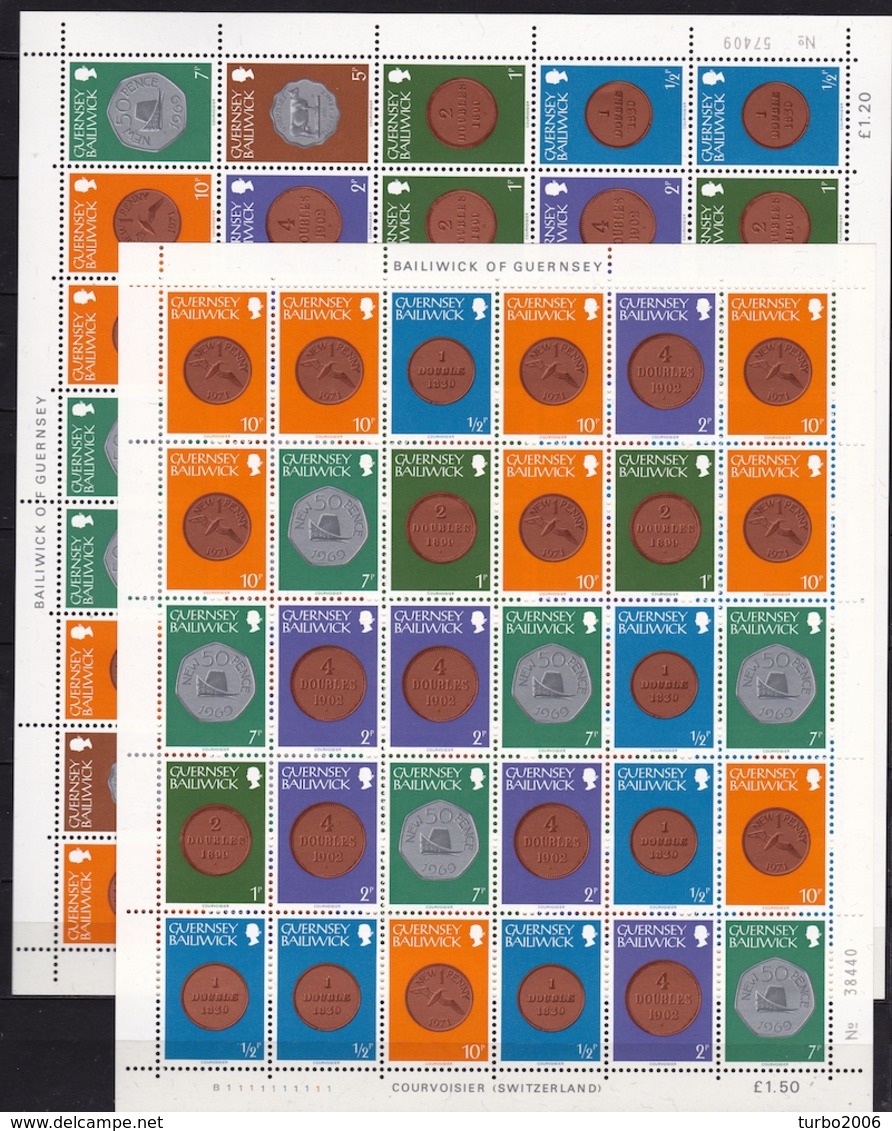 GUERNSEY 1980-1981 Coins 2 Complete MNH Sheets As Shown On Scans - Guernsey