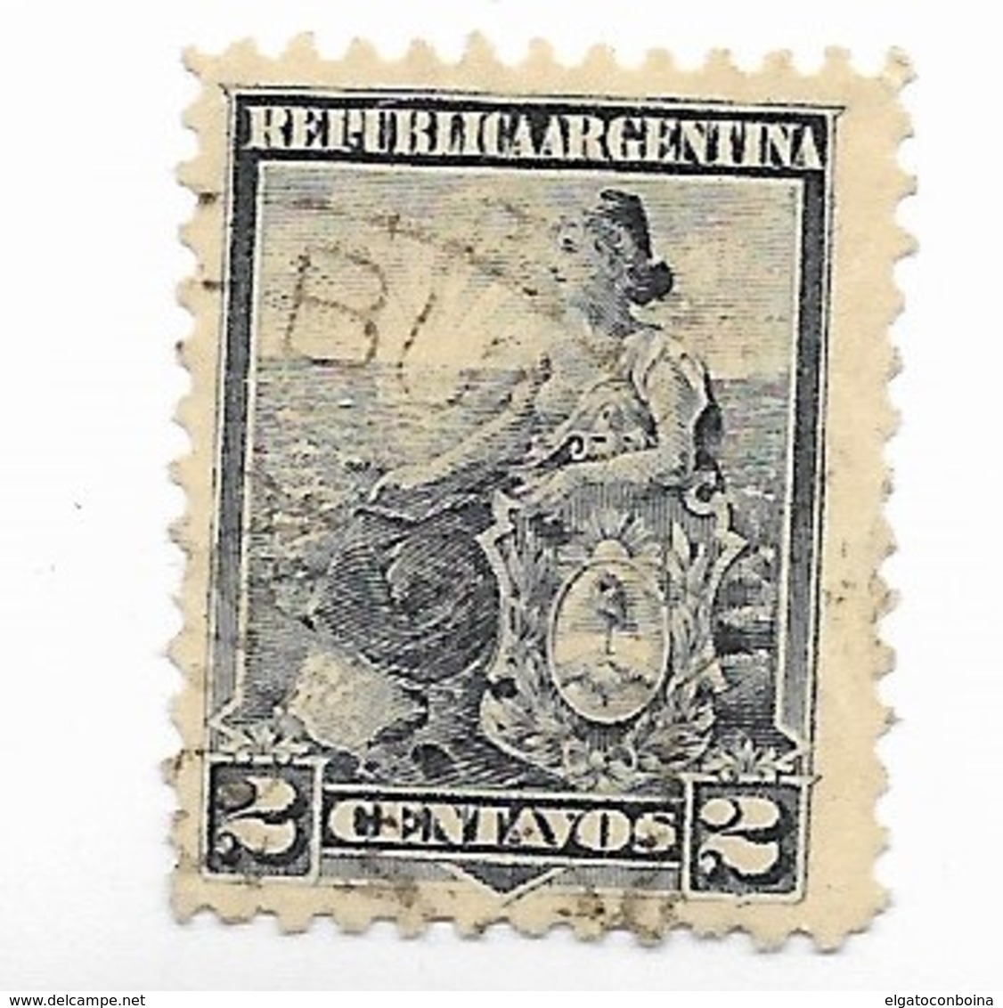 ARGENTINA YEAR 1899 Liberty Seated 2 Cents Gray Used  Michel 101 Scott 124 - Unused Stamps