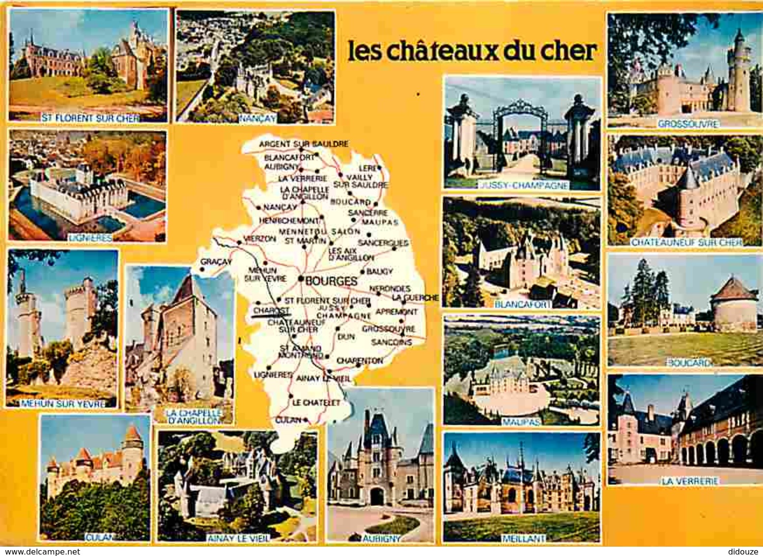18 - Cher - Les Chateaux Du Cher - Multivues - Carte Géographique - Voir Scans Recto-Verso - Autres & Non Classés