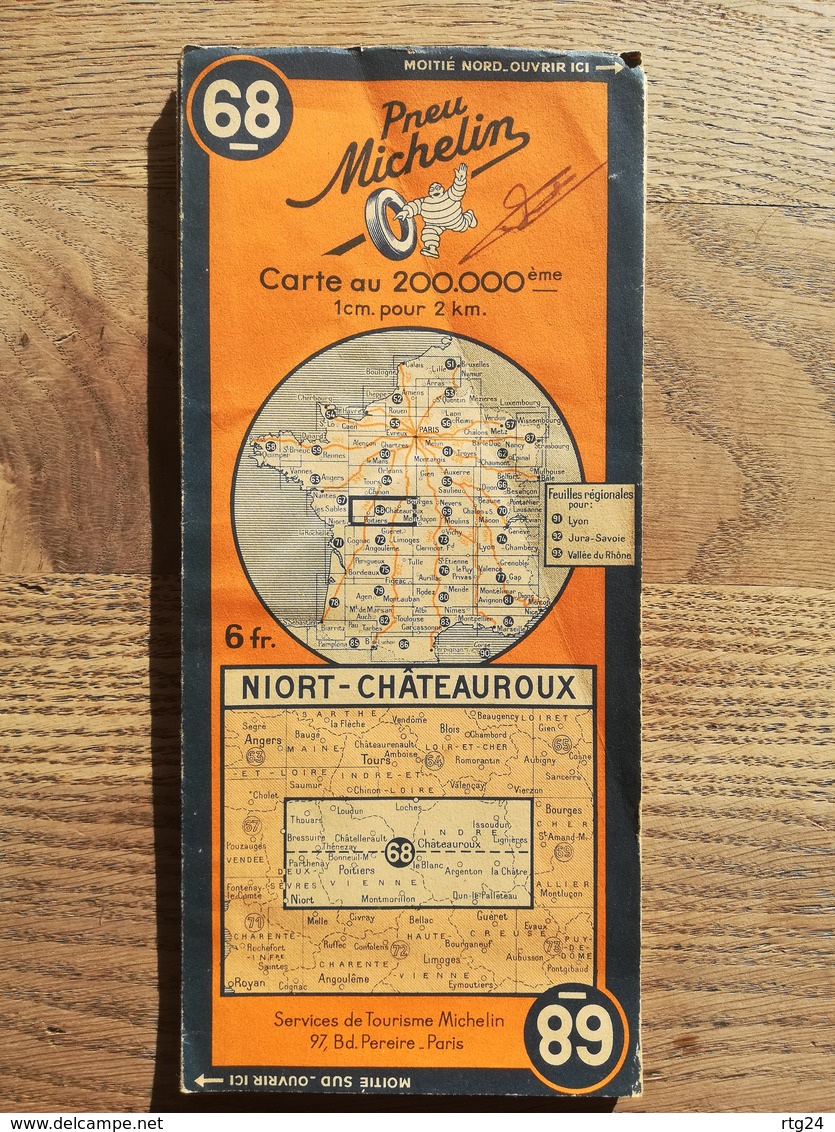 CARTE ROUTIERE MICHELIN N° 68 . EDITION PROVISOIRE DE 1941 . NIORT - CHATEAUROUX . BON ETAT . - Roadmaps