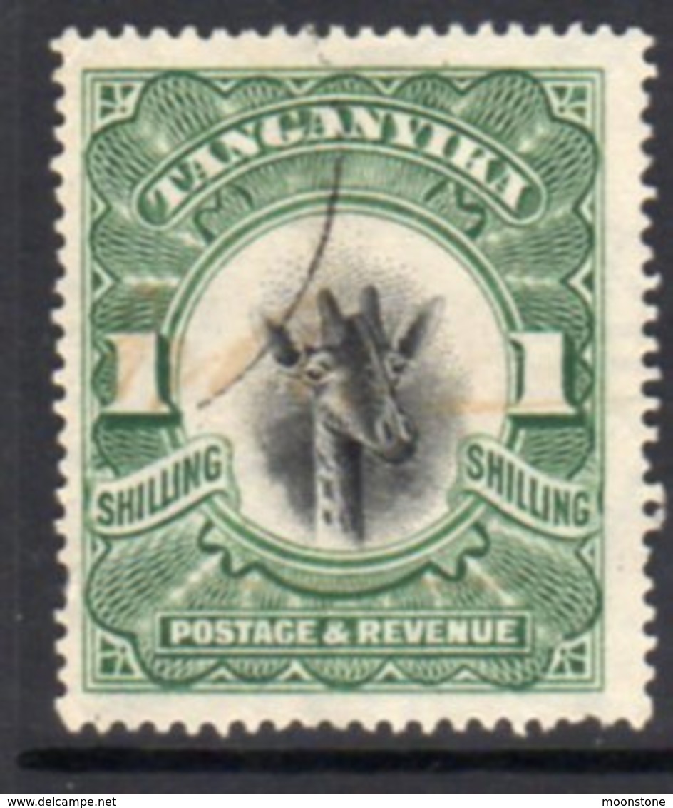 Tanganyika GV 1922-4 'Giraffe' Definitive 1s. Green, Wmk. Sideways, Value, Used, SG 83 (BA) - Tanganyika (...-1932)