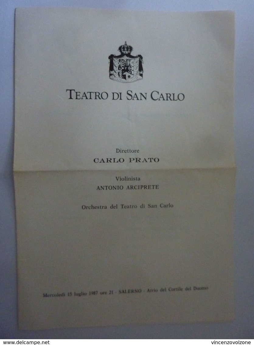 Pieghevole "TEATRO SAN CARLO Orchestra - Mercoledì 15 Luglio 1987  Salerno, Atrio Duomo" - Programmi