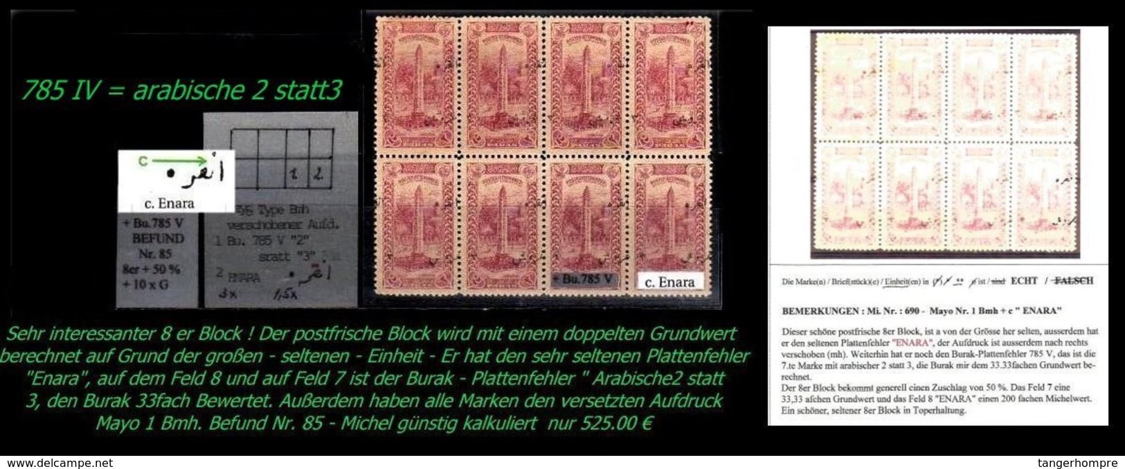 TURKEY ,EARLY OTTOMAN SPECIALIZED FOR SPECIALIST, SEE...Mi. Nr. 690 Type Bf - Plattenfehler + IV 8er Block-RRR- - 1920-21 Kleinasien