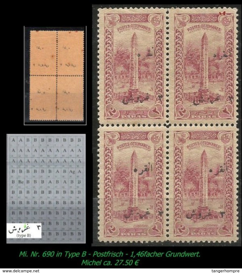 TURKEY ,EARLY OTTOMAN SPECIALIZED FOR SPECIALIST, SEE...Mi. Nr. 690 Type B - Im 4er Block Mit Abklatsch - 1920-21 Kleinasien