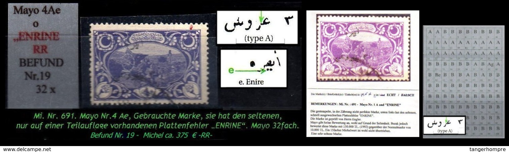 TURKEY ,EARLY OTTOMAN SPECIALIZED FOR SPECIALIST, SEE...Mi. Nr. 691 Type B - Plattenfehler -RRR- - 1920-21 Anatolia