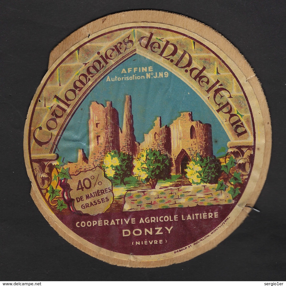 Ancienne Etiquette  Fromage  Coulommiers De Notre Dame De L'épaule 40%mg Coop Agricole Laitière Donzy Nièvre Auto N°JN9 - Fromage