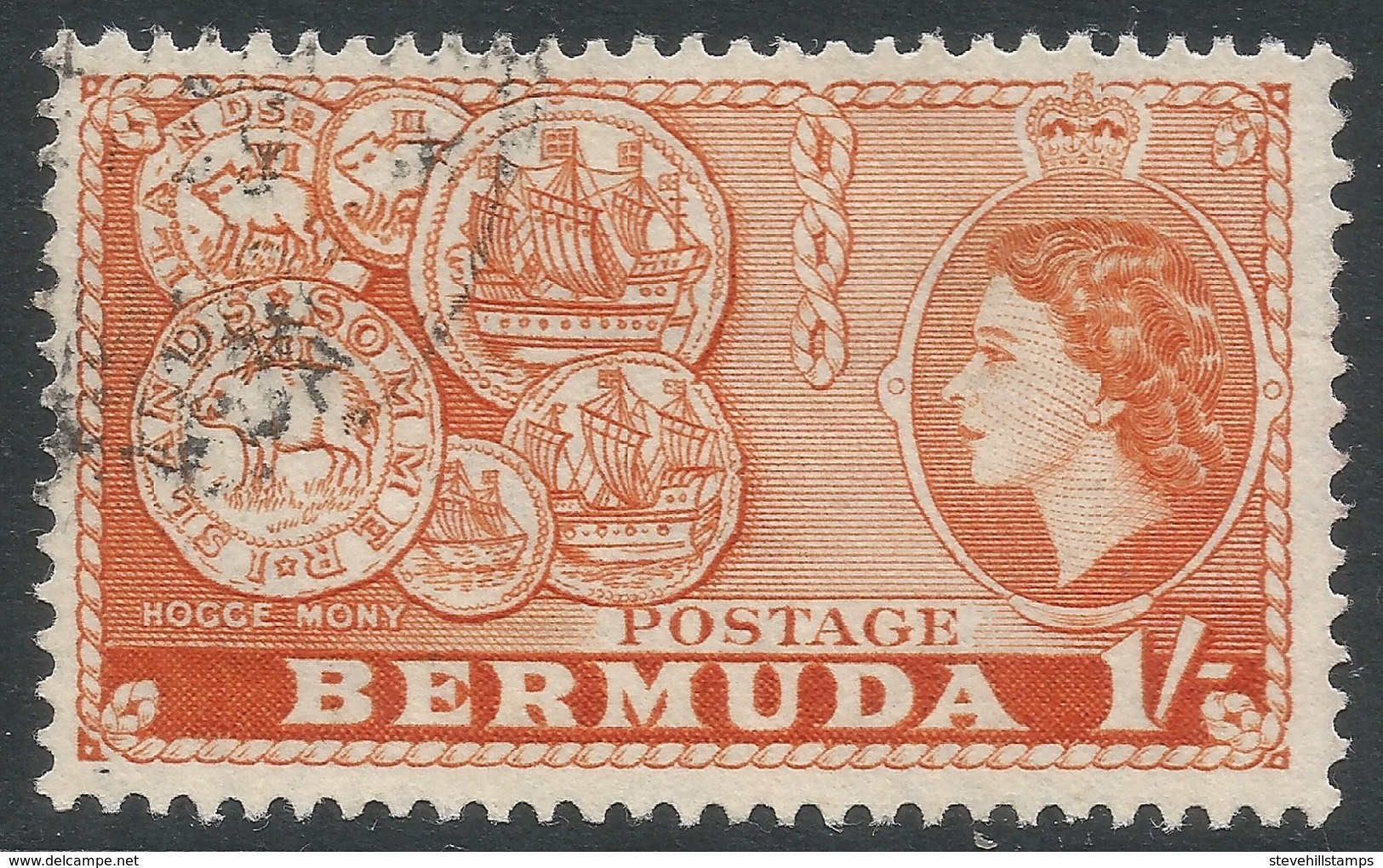 Bermuda. 1953-62 QEII. 1/- Used. SG 144 - Bermudas