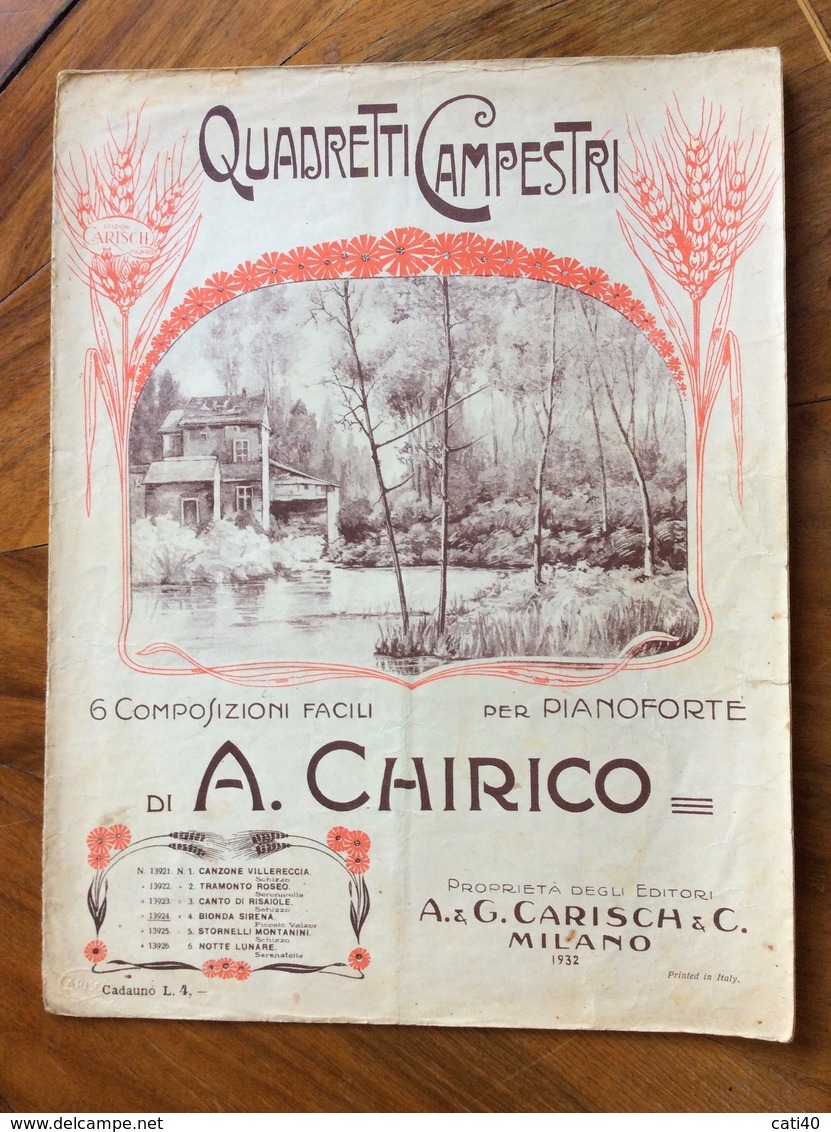SPARTITO MUSICALE VINTAGE QUADRETTI CAMPESTRI Di A.Chirico ED.A.&G.GARISCH & C. MILANO - Folk Music