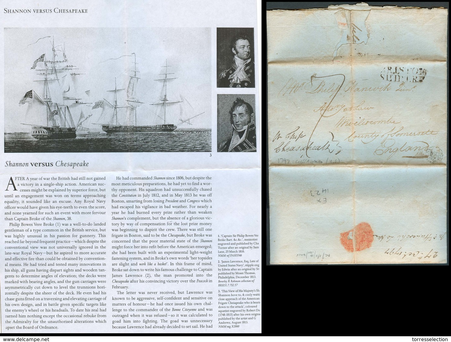 USA. 1797 (27 Oct). Cussawago / Pa On The Road To Presqueisle / UK. EL Full Text / Bristol Letter + 7 + On Ship Chesapea - Other & Unclassified