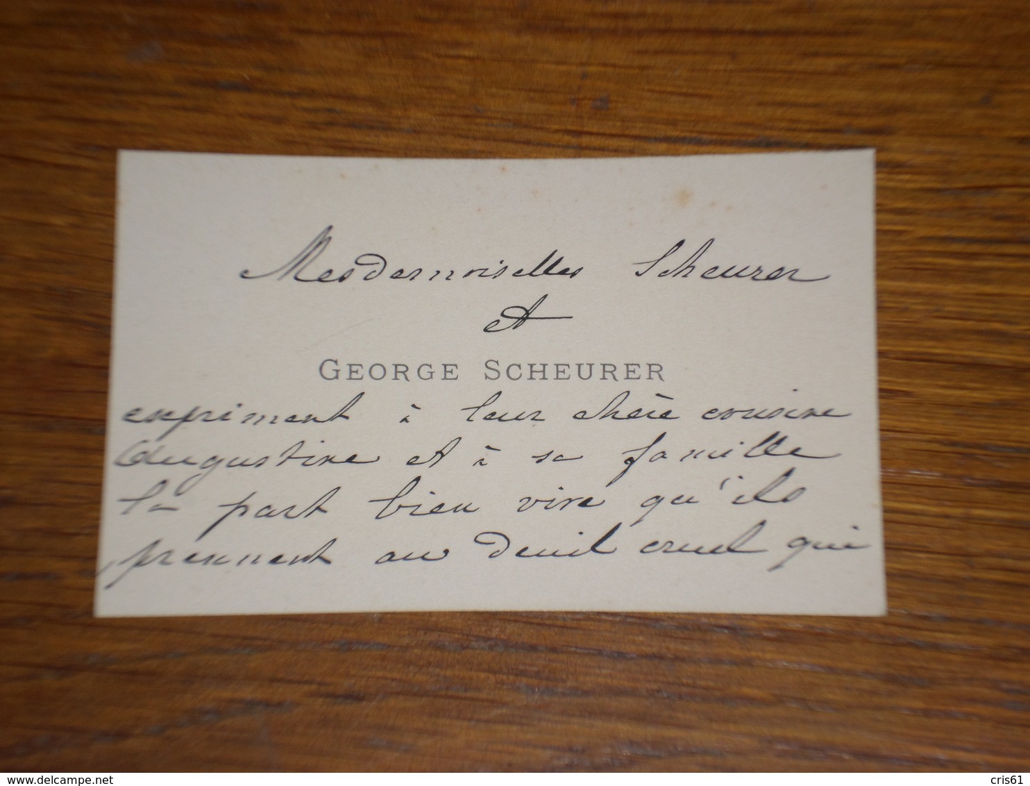 Carte De Visite Mr George Scheurer, Envoyée à L'occasion De Condoléances, écrite De Colmar En Date Du 8 Avril 1913 - Visiting Cards