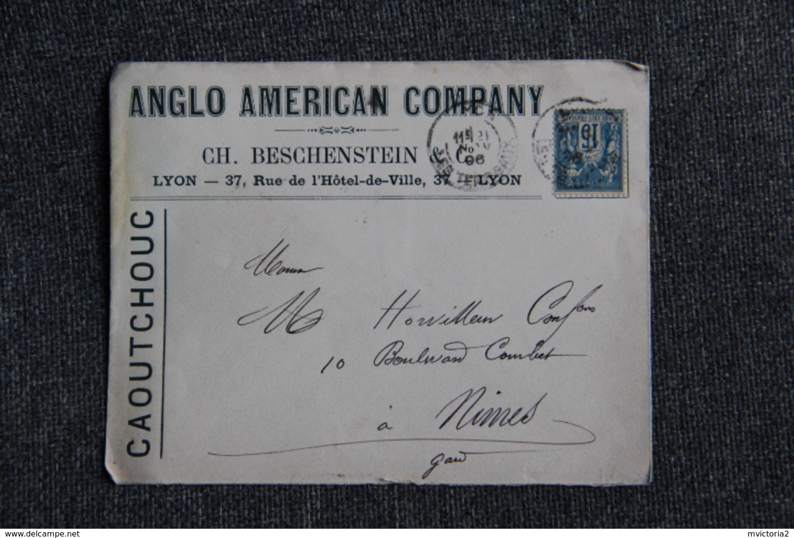 Enveloppe Publicitaire - LYON, ANGLO AMERICAN COMPANY , CH. BESCHENSTEIN,  Caoutchouc. - 1800 – 1899