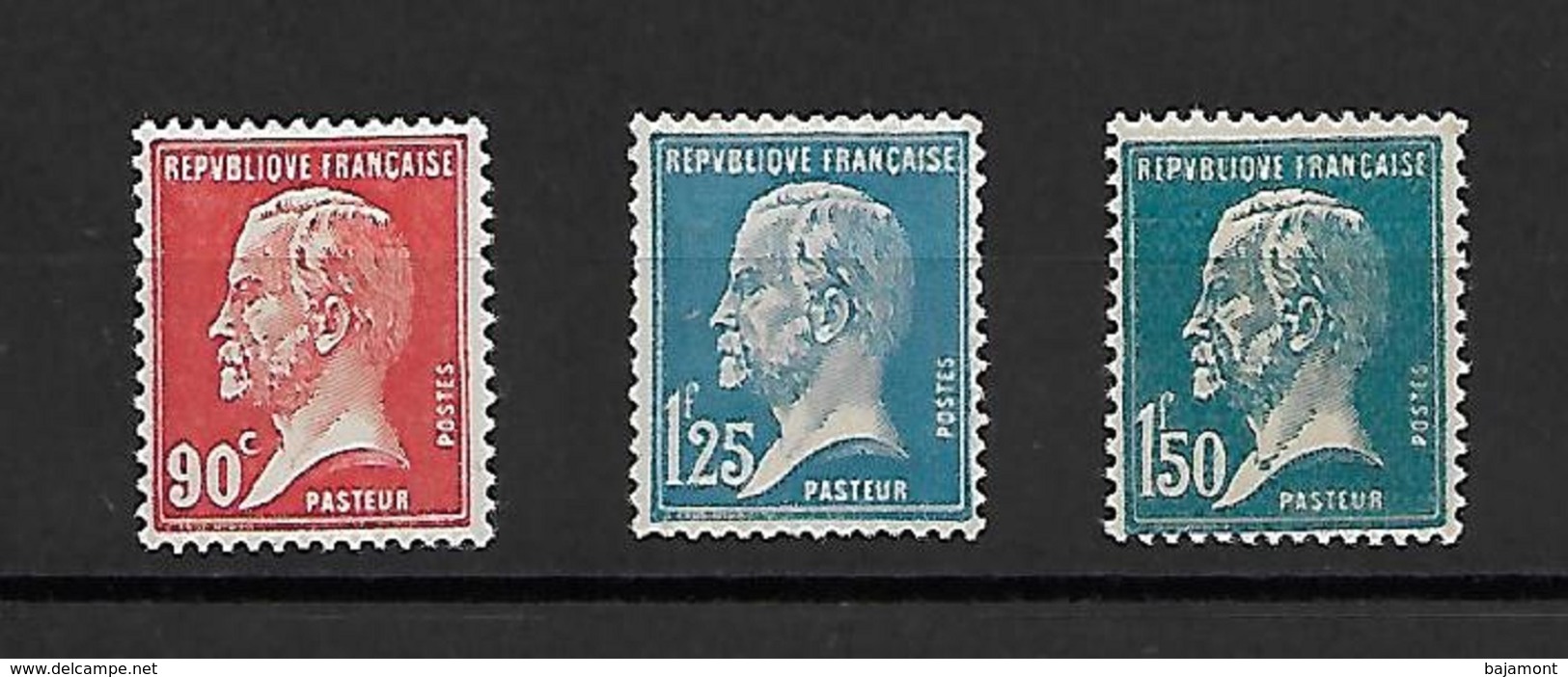 TIMBRE DE FRANCE . PASTEUR. N° 178. 90c ROUGE / 180. 1F25 BLEU / 181. 1F 50 BLEU- VERT / NEUF. COTE +99€ - 1922-26 Pasteur