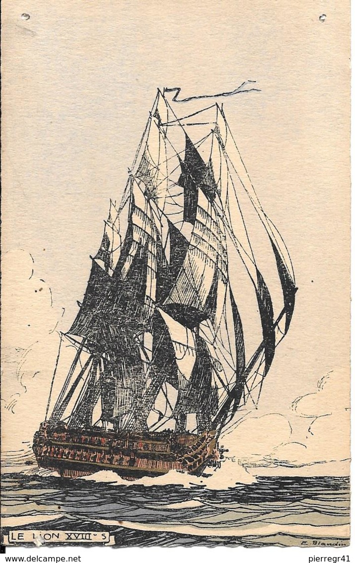 4CPA-Vers1940- Déssin E.BLANDIN-Fregate Le Fendant/LaRenommée/Le Lion/Le Dauphin Royal-BE-Pt Trous Punaises Aux 4 Coins - Sailing Vessels