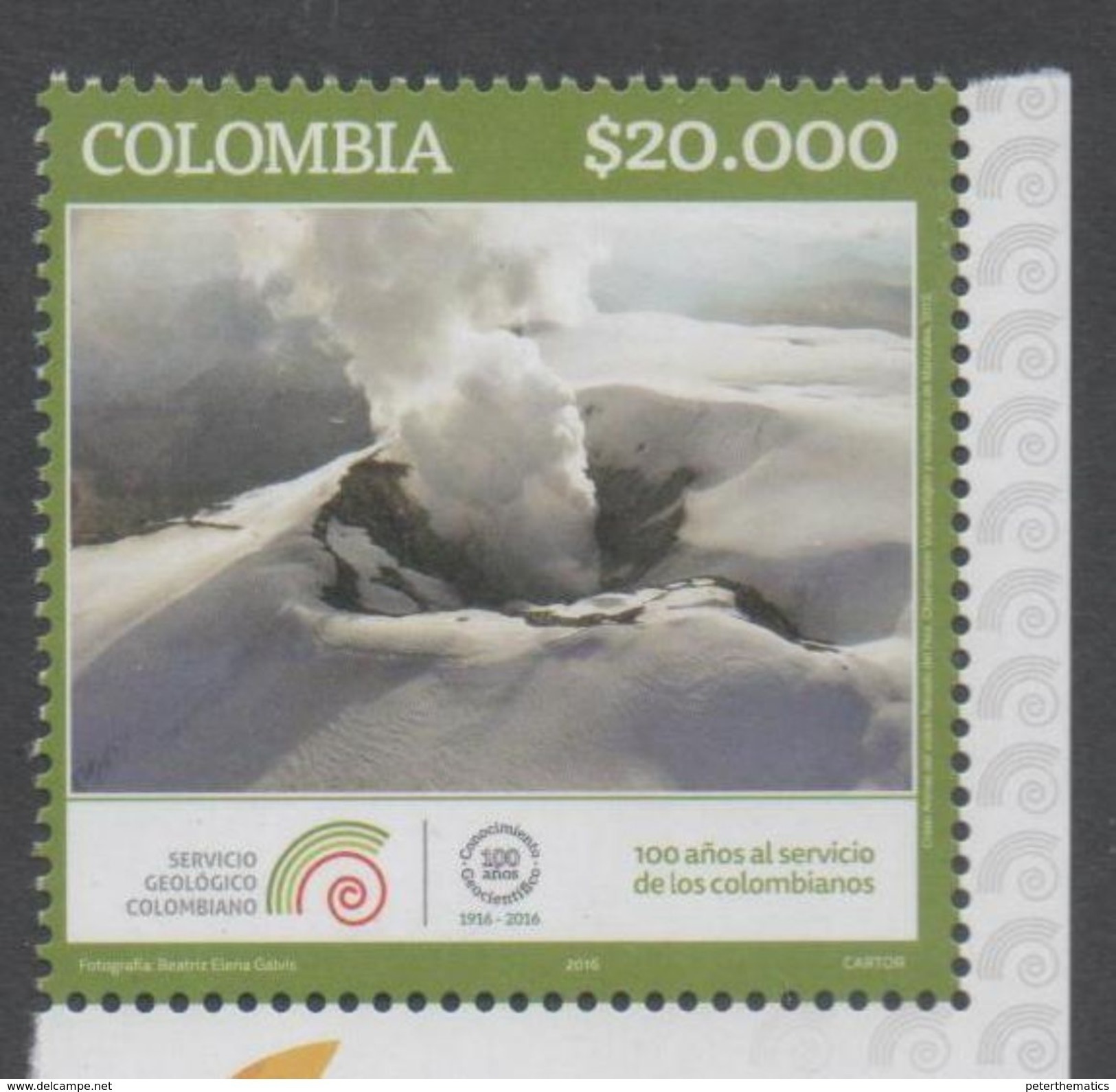 COLOMBIA, 2016, MNH, GEOLOGY, MOUNTAINS, VOLCANOES, 1v - Volcanos