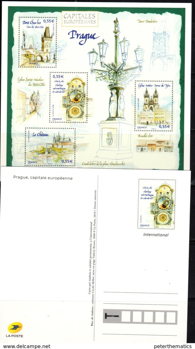 FRANCE, 2019, MINT POSTAL STATIONERY, PREPAID POSTCARD, EUROPEAN CAPITALS, PRAGUE, BRIDGES, CATHEDRALS, LIMTED PRINT RUN - Geography