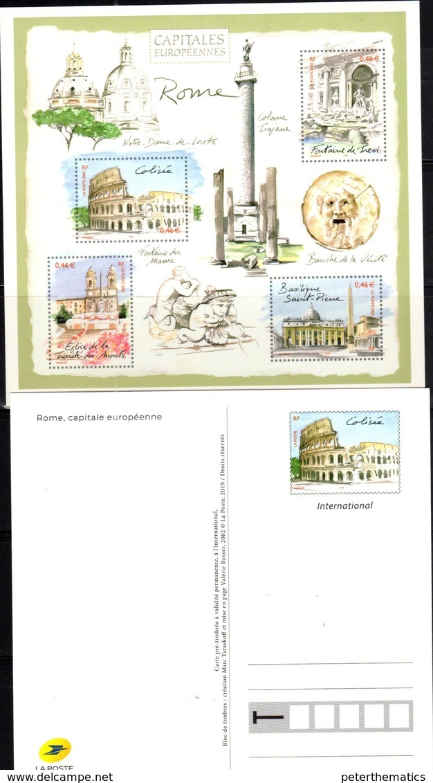 FRANCE, 2019, MINT POSTAL STATIONERY, PREPAID POSTCARD, EUROPEAN CAPITALS, ROME, COLISSEUM,  LIMTED PRINT RUN - Geography