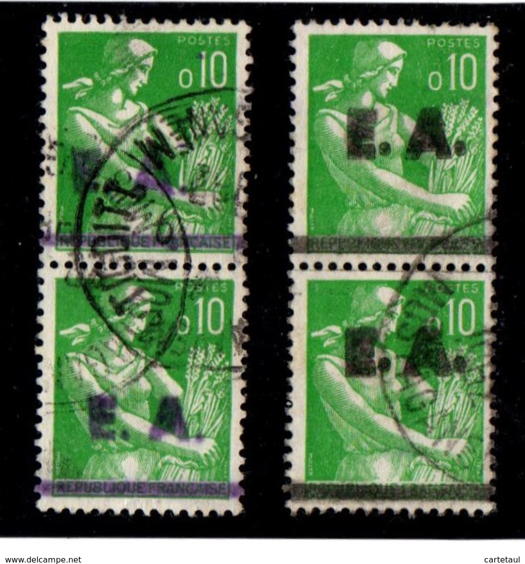 ALGERIE Lot 2 Paires MOISSONNEUSE 0,10F Surcharges Différentes E.A. Oblit. D'époque Tigditt & Mostaganem - Oblitérés