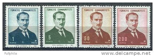 1968 TURKEY ATATURK PORTRAIT REGULAR ISSUE STAMPS MNH ** - Neufs