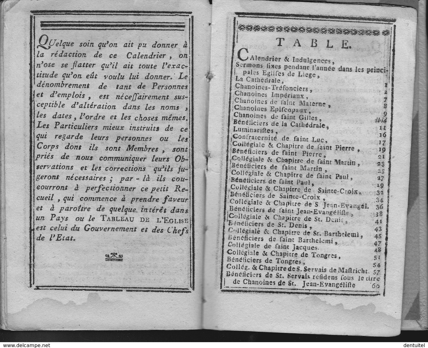 Tableau Ecclésiastique De La Ville Et Diocèse De Liège / Pour L’an M. DCC. XCIV - 1794 - Documents Historiques