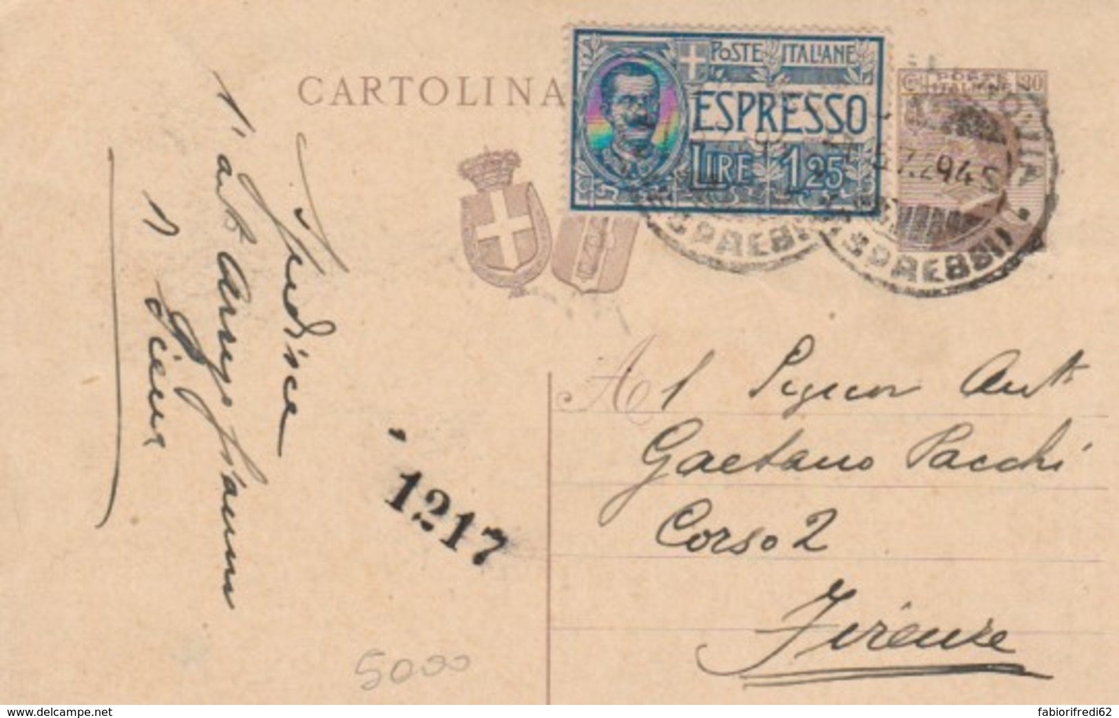 INTERO POSTALE 1929 ESPRESSO 1,25 +30 CENT  TIMBRO MANTOVA (EX348 - Interi Postali