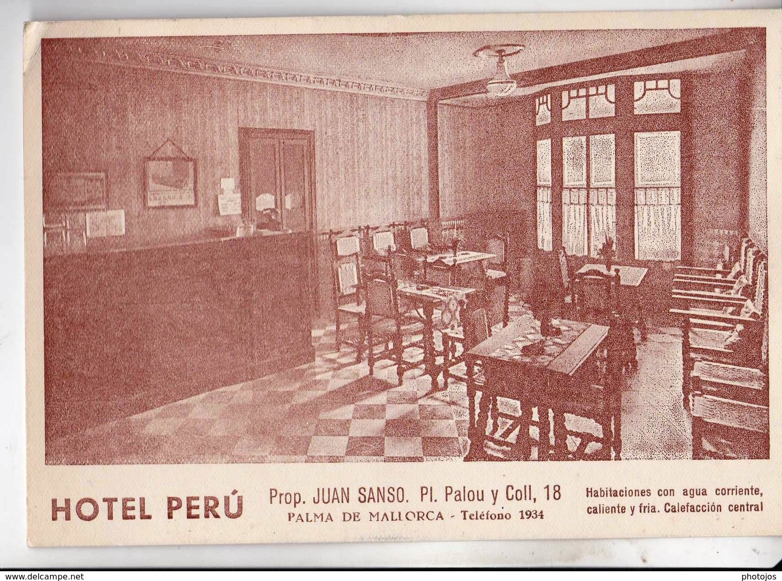 Tarjeta Postal : Palma De Mallorca  Hotel Perù, J Sanso   Pl Palou    1952 - Palma De Mallorca