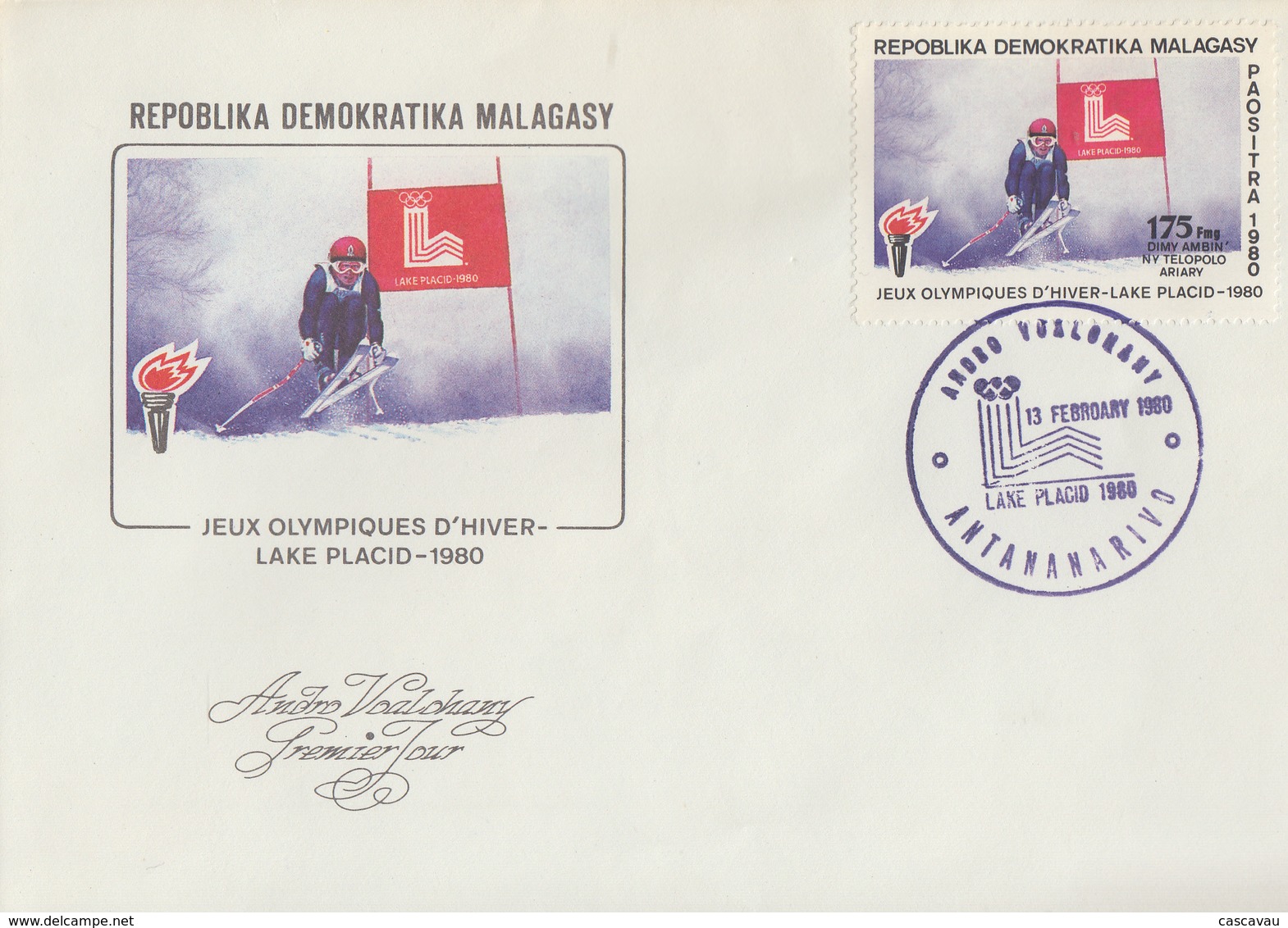 Enveloppe  FDC  1er  Jour   MADAGASCAR    Jeux   Olympiques   LAKE  PLACID    1980 - Hiver 1980: Lake Placid