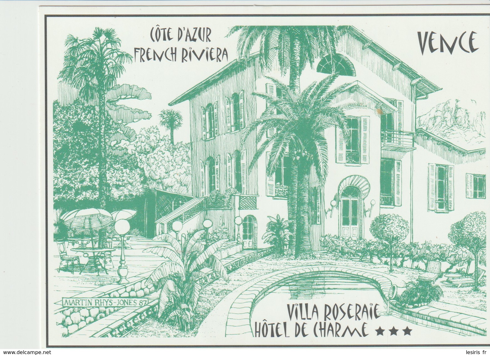 VENCE - COTE D'AZUR - FRENCH RIVIERA - VILLA ROSERAIE - HOTEL DE CHARME - PLAN AU DOS - Visiting Cards