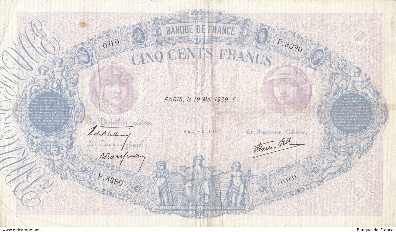 Billet 500 F Bleu Et Rose Du 19 Mai 1939 FAY 31.32 N° 000 ! - 500 F 1888-1940 ''Bleu Et Rose''