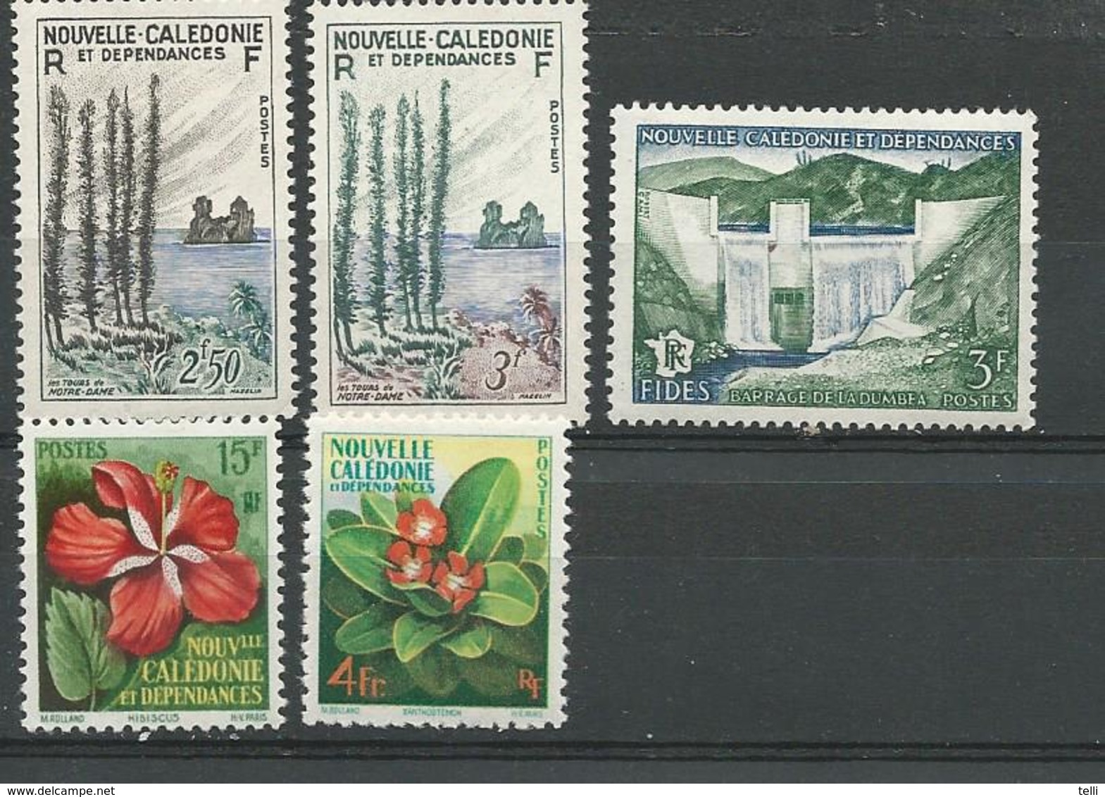 NOUVELLE CALÉDONIE Scott 300-301, 303-305 Yvert  284-285, 287-289 (5) * Cote 15,60 $ 1955-8 - Neufs