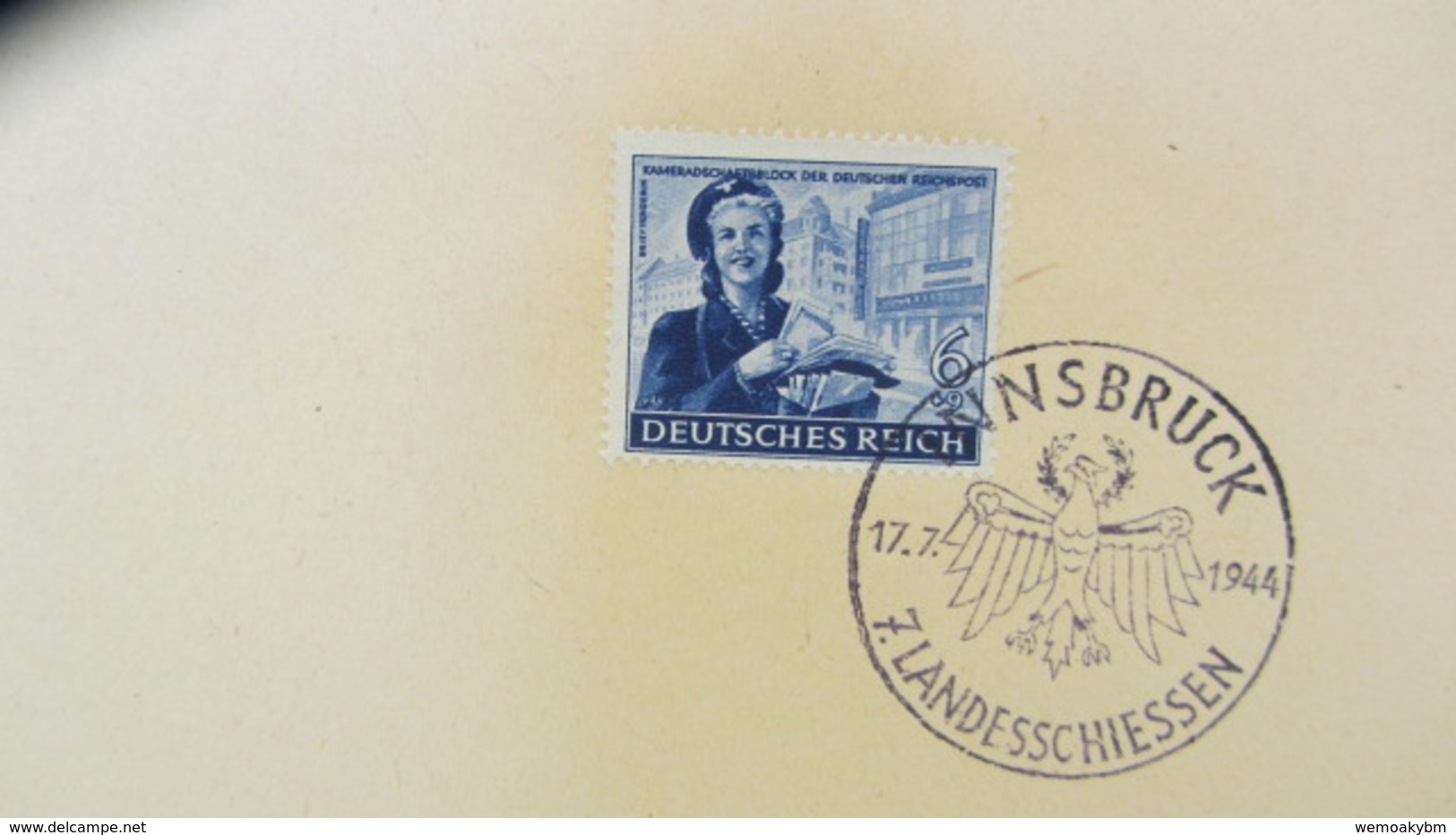 DR: "Kameradschaftsblock" 1944 Mit SoSt. 17.7.44 Innsbruck 7. Landessch., Marken Je Auf Kartengroße Unterlage Knr: 888/3 - Briefe U. Dokumente