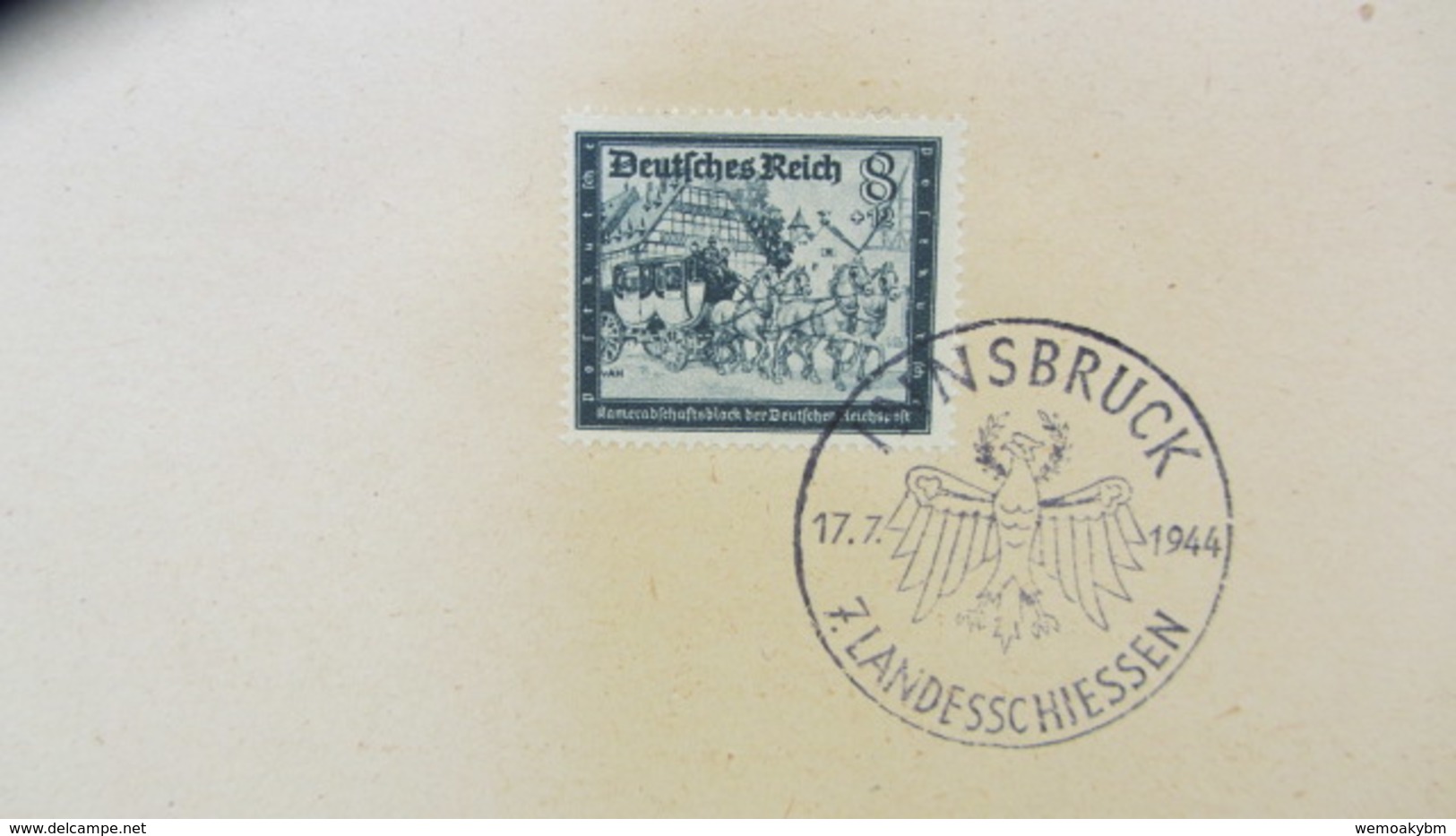 DR: "Kameradschaftsblock" 1944 Mit SoSt. 17.7.44 Innsbruck 7. Landessch., Marken Je Auf Kartengroße Unterlage Knr: 888/3 - Briefe U. Dokumente