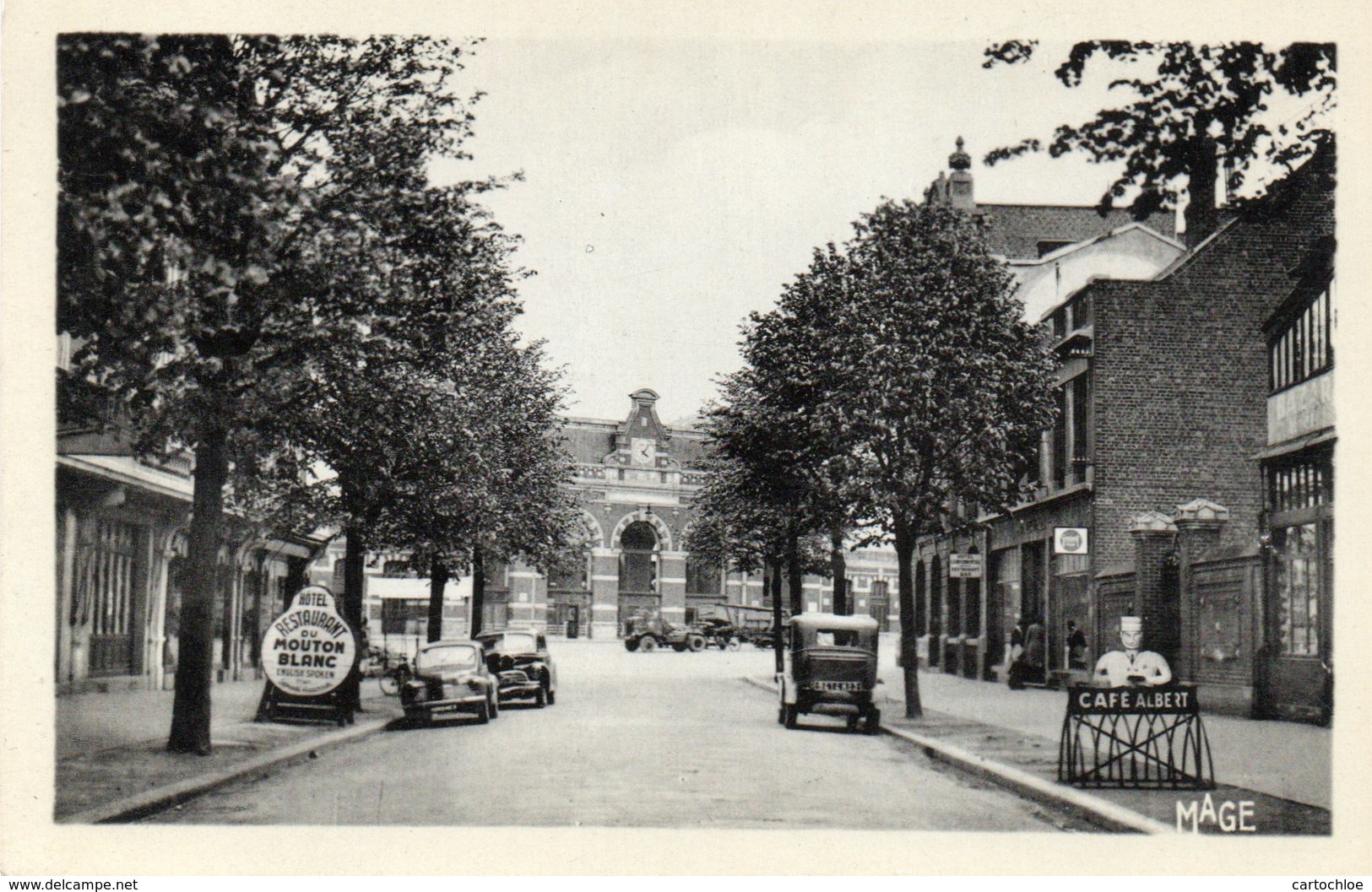 CAMBRAI- Cp Glacée Avenue De La Gare Et Hotel Restaurant Du Mouton Blanc/ Café Albert - Cambrai