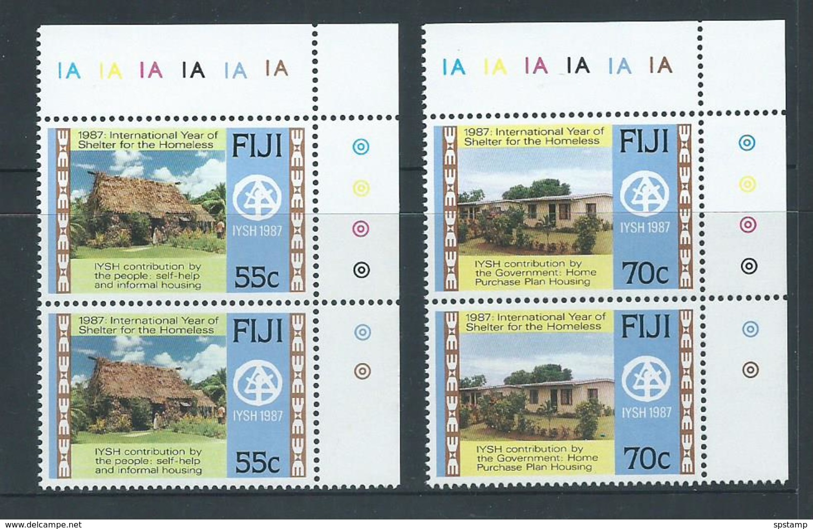 Fiji 1987 International Homeless Year Set 2 As Matched Marginal Pairs With Plate Numbers MNH - Fiji (1970-...)