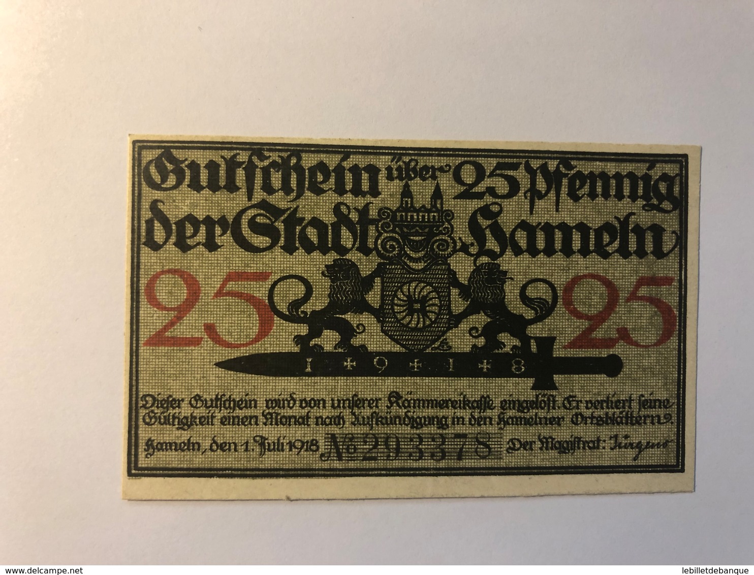 Allemagne Notgeld Hameln 25 Pfennig - Collections