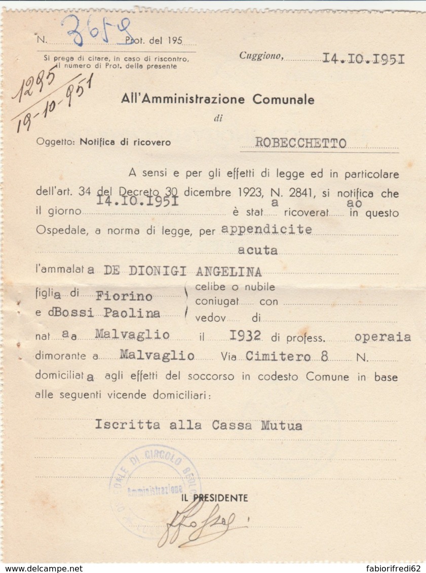 RACCOMANDATA 1951 10+20+50 ITALIA AL LAVORO TIMBRO ROBECCHIETTO INDUNO (EX573 - 1946-60: Storia Postale