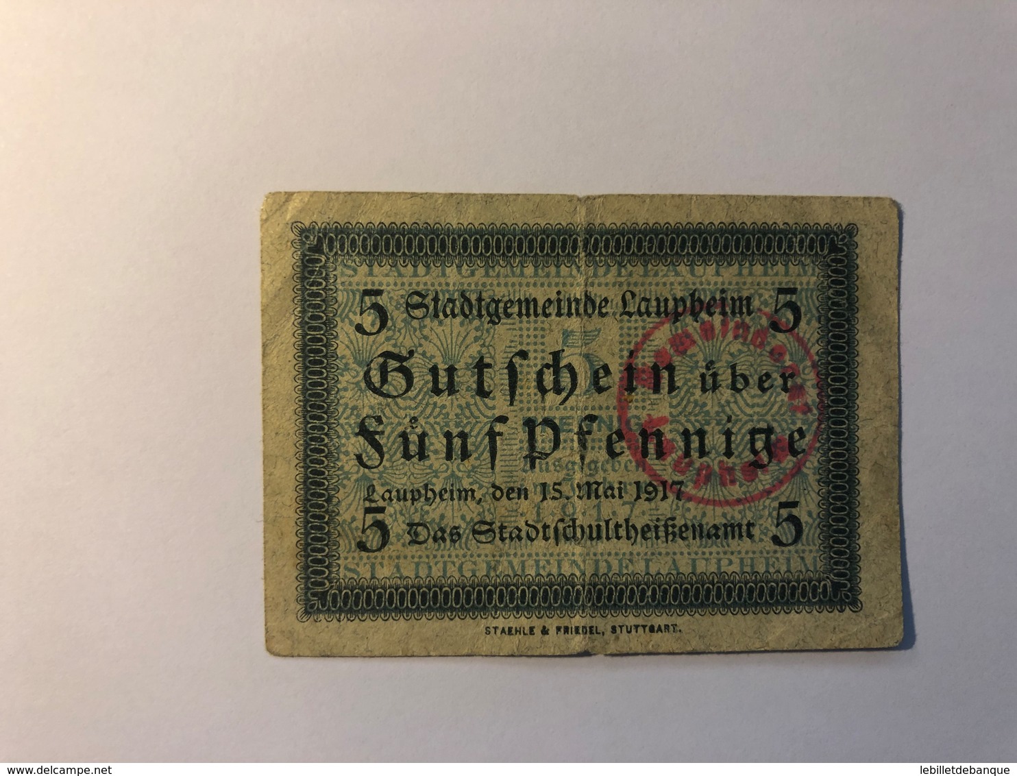 Allemagne Notgeld Laupheim 5 Pfennig - Collections