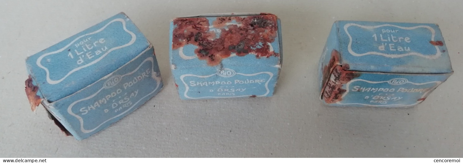 3 petits paquets de shampoo poudre parfumerie d'Orsay, cosmétique ancien de collection, shampooing miniature