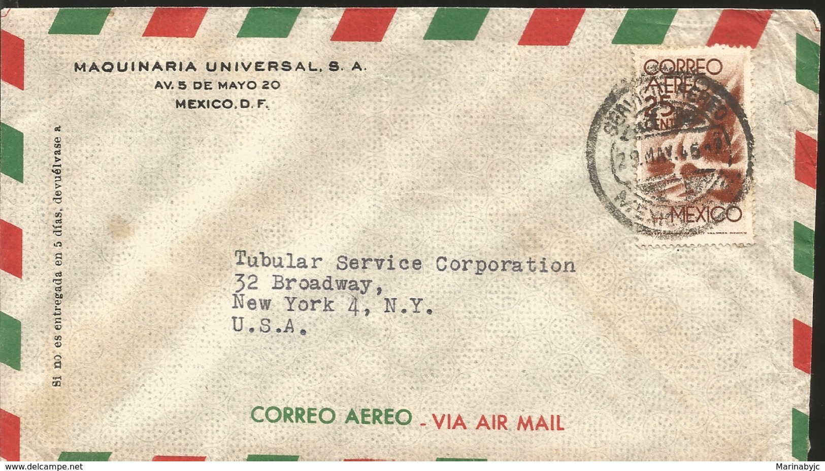 J) 1945 MEXICO, SYMBOL OF FLIGHT, AIRMAIL, CIRCULATED COVER, FROM MEXICO TO USA - Mexico